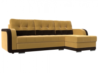 Угловой диван Марсель (микровельвет жёлтый коричневый)